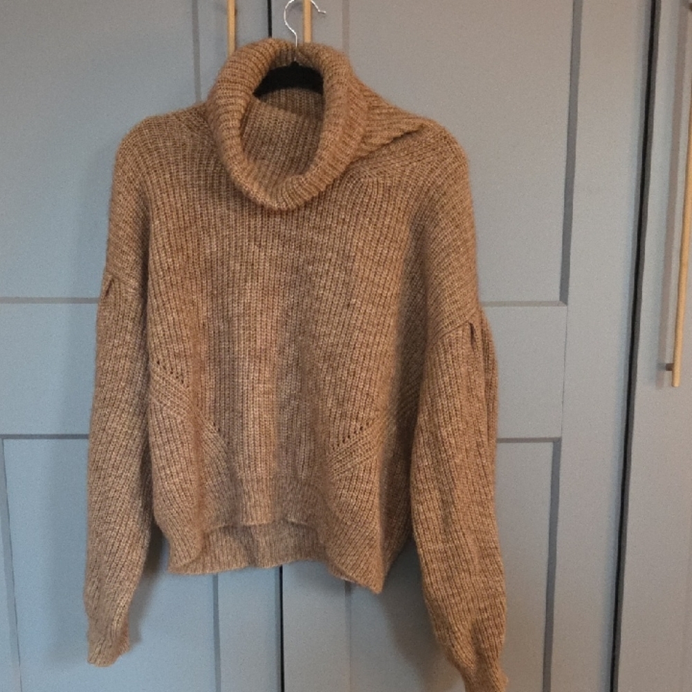 The Kooples Brown Cowl Neck Sweater With Puffy Sleeves, Stylish And Warm